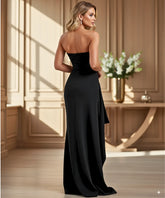 Comprar vestido longo tomara que caia preto com fenda lateral elegante para festa casamento barato em promoção ZARA